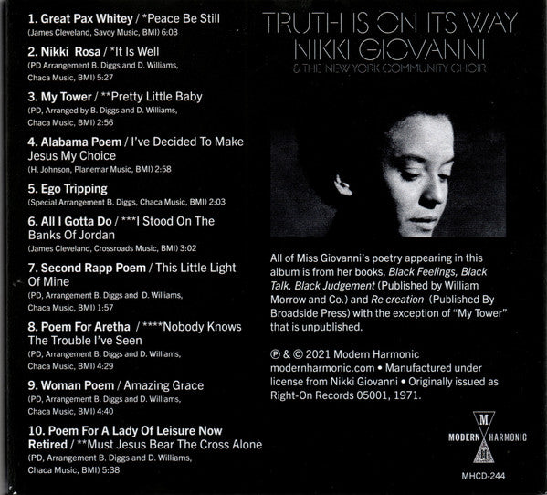 Nikki Giovanni And The New York Community Choir : Truth Is On Its Way (CD, Album, RE)