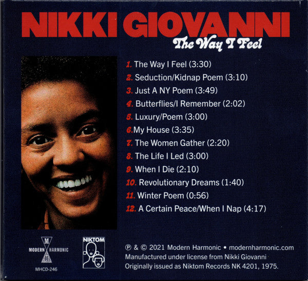 Nikki Giovanni : The Way I Feel (CD, Album, RE)