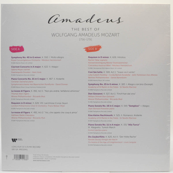 Wolfgang Amadeus Mozart : Amadeus: The Best Of Mozart (LP, Comp)