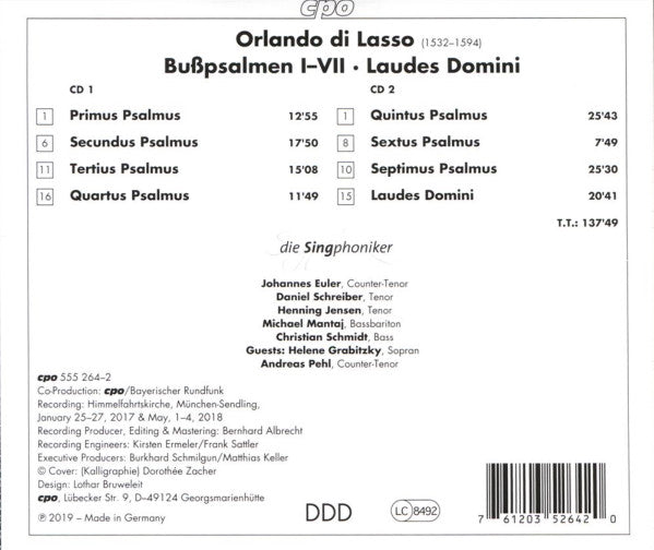 Roland de Lassus, Singphoniker : Psalmus (2xCD, Album)