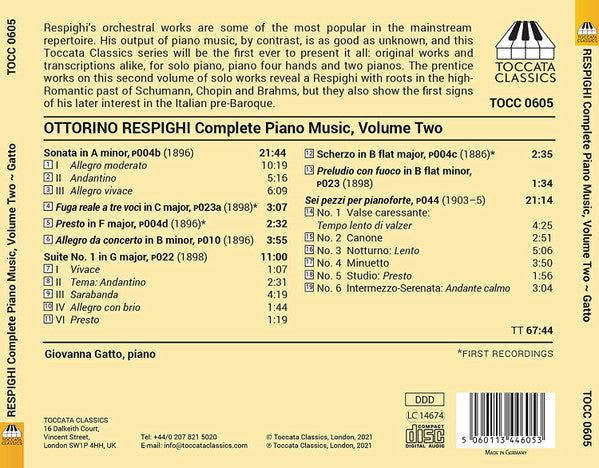 Ottorino Respighi - Giovanna Gatto : Complete Piano Music, Volume Two: Original Piano Works II (CD, Album)