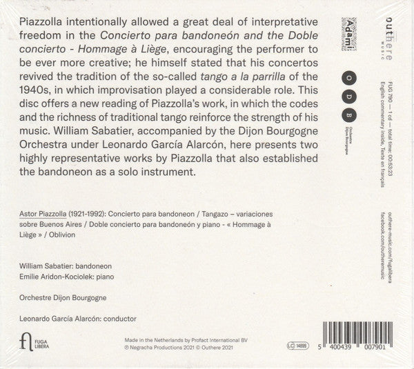Astor Piazzolla, William Sabatier, Orchestre Dijon Bourgogne, Leonardo Garcia Alarcón : Concertos (CD, Album)