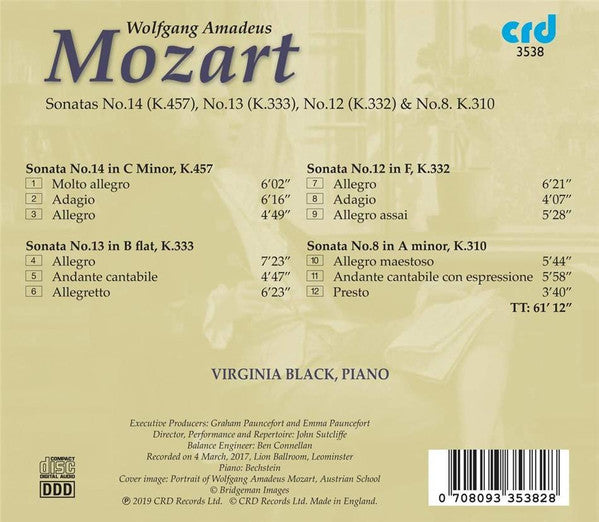 Wolfgang Amadeus Mozart, Virginia Black : Sonatas No. 14. No. 13, No. 12 & No. 8 (CD, Album)