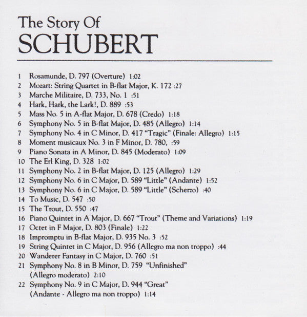 Franz Schubert : The Story Of Schubert In Words And Music (CD, Comp, RE)