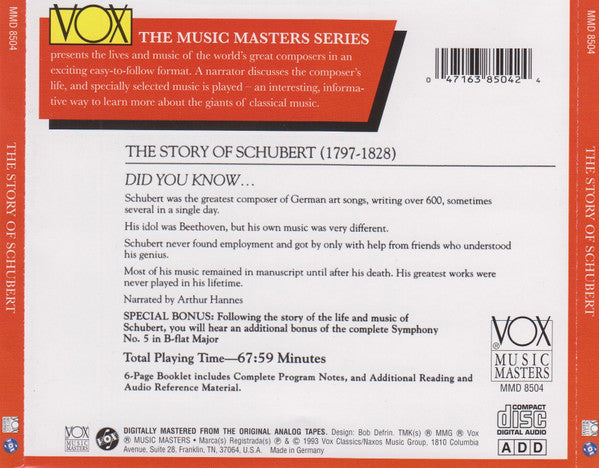 Franz Schubert : The Story Of Schubert In Words And Music (CD, Comp, RE)