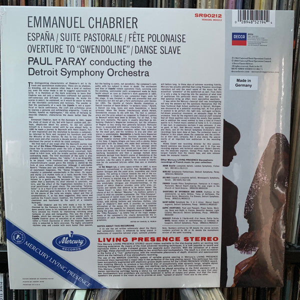 Emmanuel Chabrier, Detroit Symphony Orchestra, Paul Paray : España / Danse Slave / Fête Polonaise / Suite Pastorale / Gwendoline Overture (LP, RE, RM)