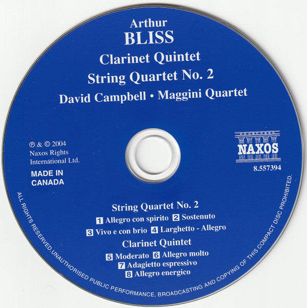 Arthur Bliss, David Campbell (6), The Maggini Quartet : Clarinet Quintet · String Quartet No. 2 (CD, Album)