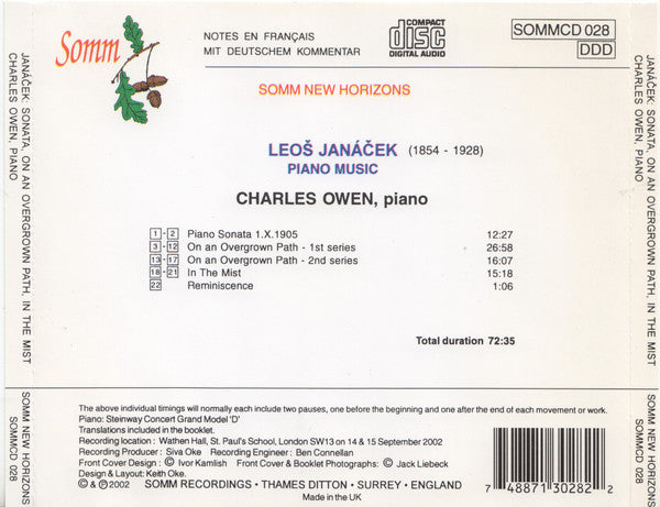 Leoš Janáček, Charles Owen (2) : Piano Music:  Sonata I.X.1905, On An Overgrown Path, In The Mist, Reminiscence (CD, Album)