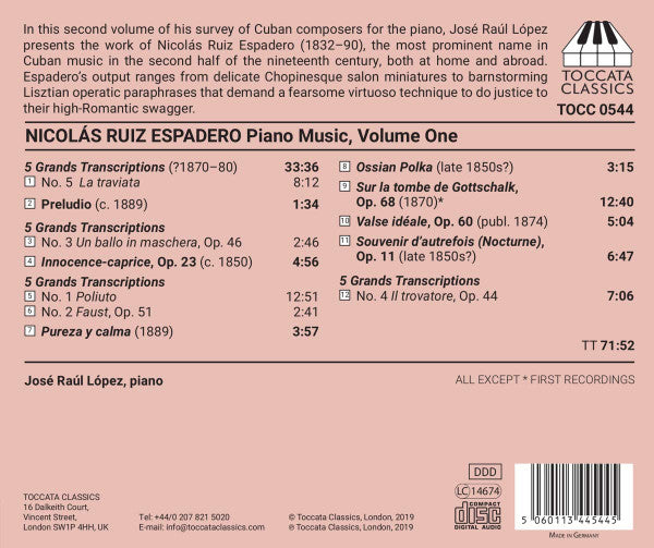 Nicolás Ruiz Espadero, José Raúl López : Piano Music Volume One (CD, Album)