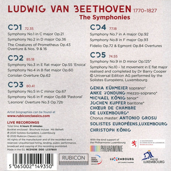 Ludwig van Beethoven, Christoph König (2), Solistes Européens Luxembourg, Chœur De Chambre De Luxembourg : Beethoven: The Symphonies (5xCD + Box, Album)
