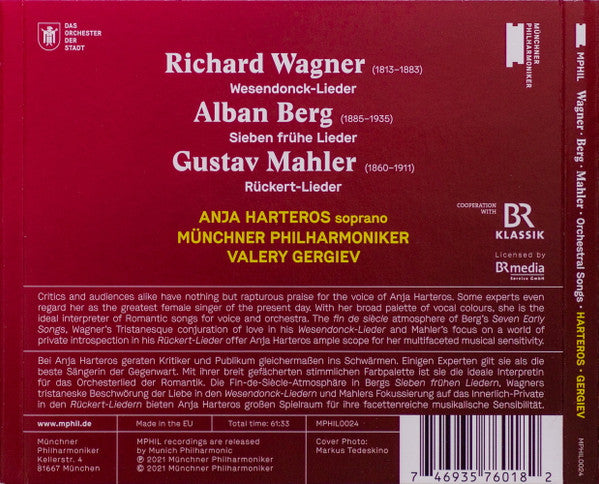 Richard Wagner / Alban Berg / Gustav Mahler, Anja Harteros, Valery Gergiev, Münchner Philharmoniker : Wesendonck-Lieder / Sieben Frühe Lieder / Rückert-Lieder (CD, Album)