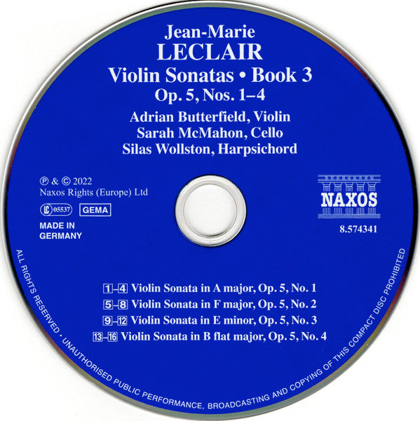 Jean-Marie Leclair, Adrian Butterfield, Sarah McMahon, Silas Wollston : Violin Sonatas • Book 3: Op.5, Nos. 1-4 (CD, Album)