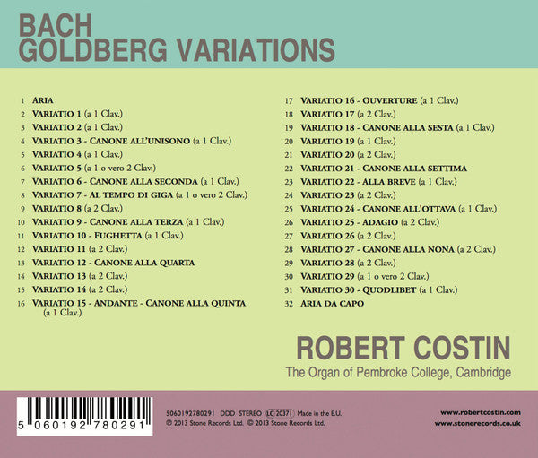 Johann Sebastian Bach - Robert Costin (3) : Goldberg Variations  (CD, Album)