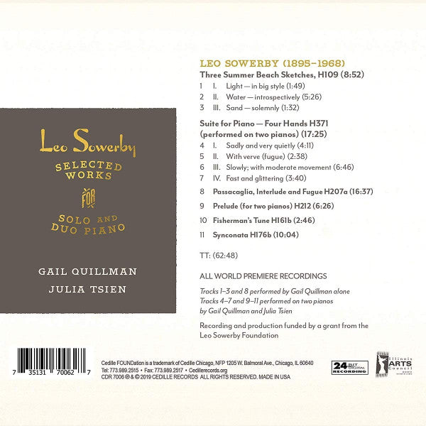 Leo Sowerby, Gail Quillman, Julia Tsien : Selected Works: Solo And Duo Piano (CD, Album)