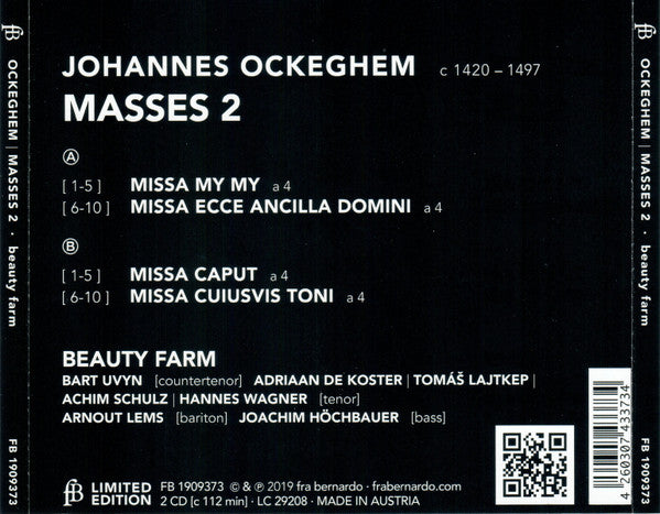 Johannes Ockeghem, Beauty Farm : Masses 2 (2xCD, Ltd)