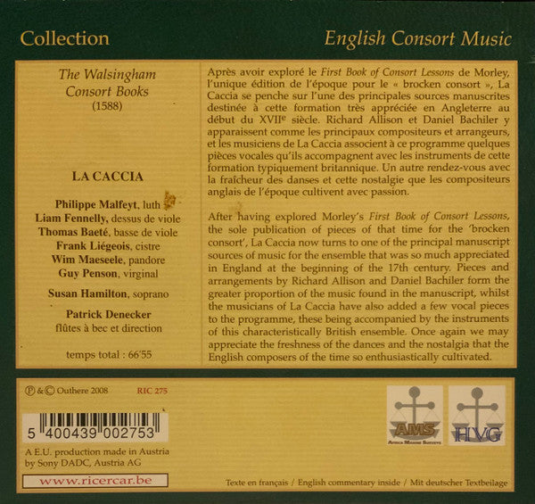 La Caccia, Patrick Denecker, Susan Hamilton (2) : The Walsingham Consort Books (CD, Album)