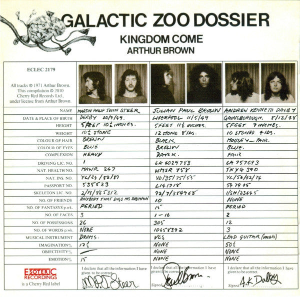 Arthur Brown's Kingdom Come : Galactic Zoo Dossier (CD, Album, RE, RM)