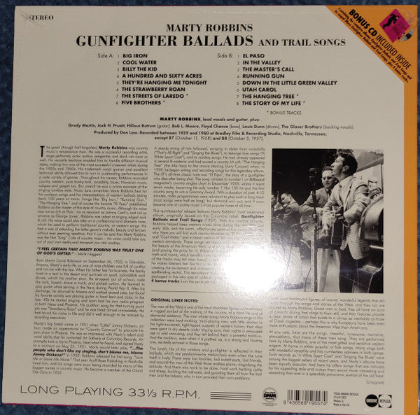 Marty Robbins : Gunfighter Ballads And Trail Songs (LP, Album, RE, 180 + CD, RE, RM)