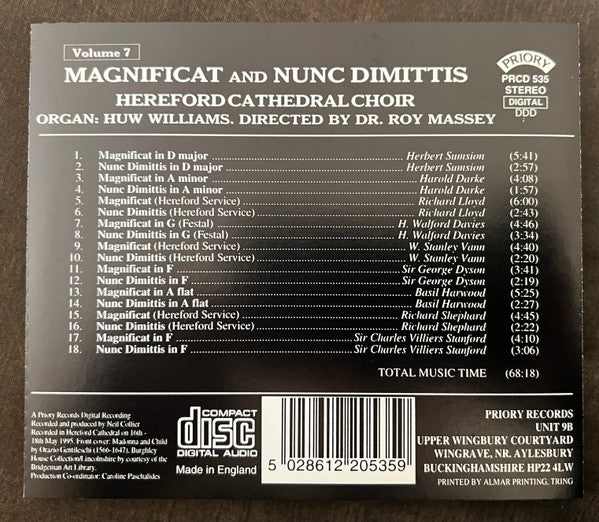Choir Of Hereford Cathedral, Huw Williams (6) Directed By Roy Massey : Magnificat And Nunc Dimittis: Volume 7 (CD, Album)