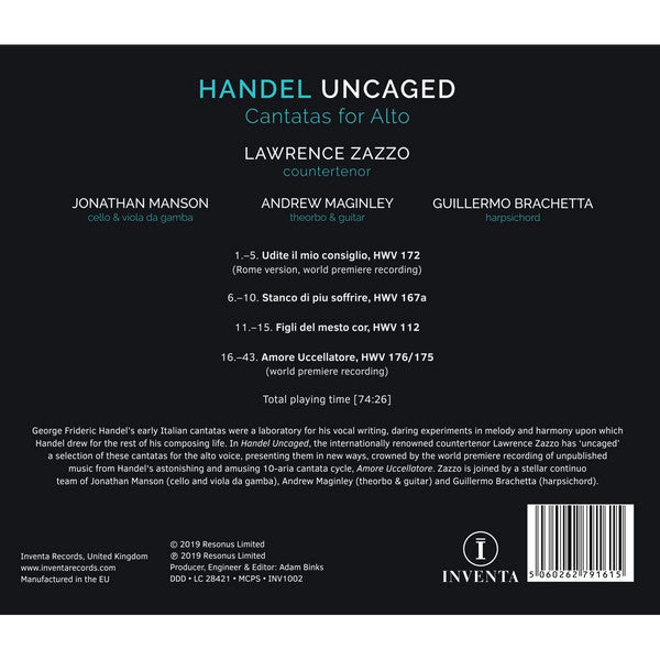 Georg Friedrich Händel, Lawrence Zazzo : Uncaged: Cantatas For Alto (CD, Album)