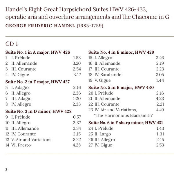 Georg Friedrich Händel, Bridget Cunningham : Handel's Eight Great Harpsichord Suites (2xCD)