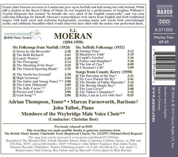 Ernest John Moeran - Adrian Thompson, Marcus Farnsworth, John Talbot (4), Weybridge Male Voice Choir : Folksong Arrangements (CD, Album, RE)