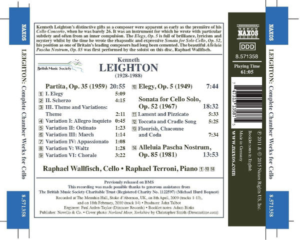 Kenneth Leighton - Raphael Wallfisch, Raphael Terroni : Complete Chamber Works For Cello  (CD, Album, RE)