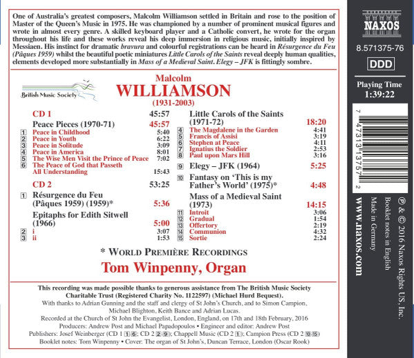 Malcolm Williamson - Tom Winpenny : Organ Music (2xCD, Album)