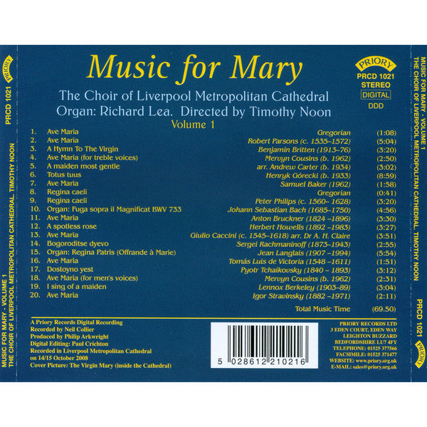 The Liverpool Metropolitan Cathedral Choir, Richard Lea, Timothy Noon : Music For Mary Volume 1 (CD, Album)