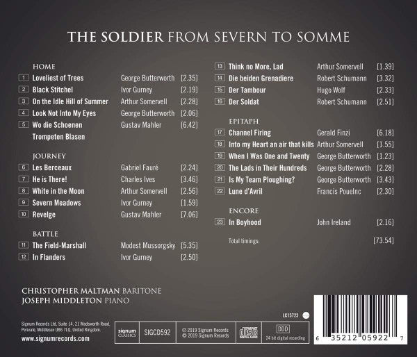 Christopher Maltman, Joseph Middleton : The Soldier: From Severn To Somme (CD, Album)