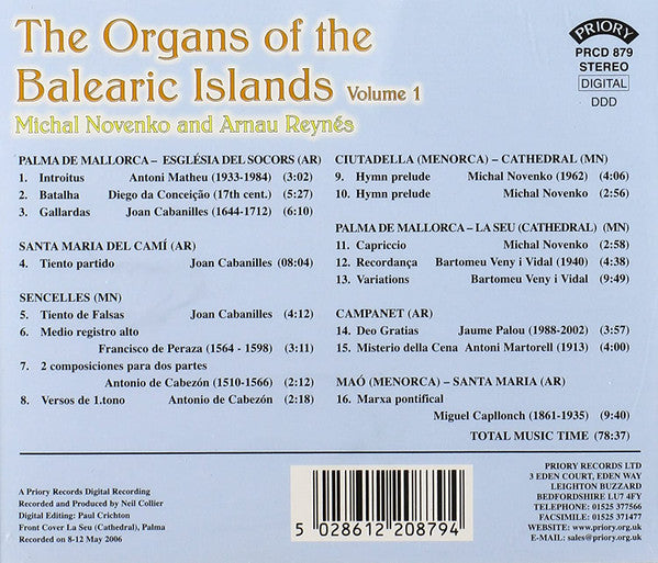 Michal Novenko, Arnau Reynés* : The Organs Of The Balearic Islands Volume 1 (CD, Album)
