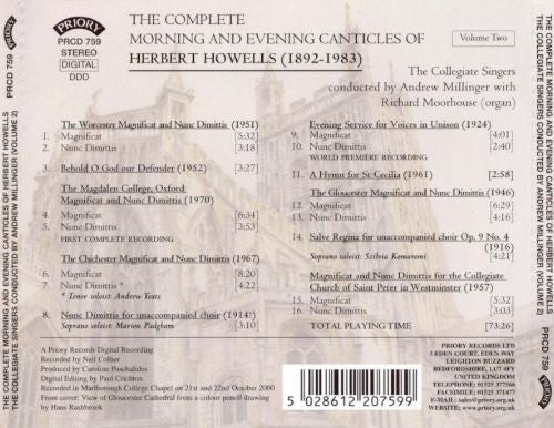 Herbert Howells, The Collegiate Singers, Andrew Millinger : The Complete Morning And Evening Canticles Of Herbert Howells, Volume Two (CD, Album)