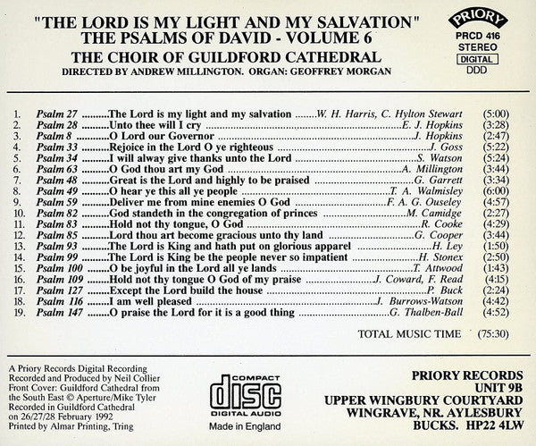 The Guildford Cathedral Choir, Andrew Millington, Geoffrey Morgan (2) : "The Lord Is My Light And My Salvation" The Psalms Of David - Volume 6 (CD, Album)
