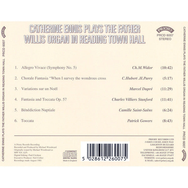 Catherine Ennis : Catherine Ennis Plays The Father Willis Organ In Reading Town Hall (CD, Album, RE, RM)