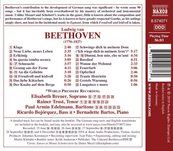 Ludwig van Beethoven, Elisabeth Breuer, Rainer Trost, Paul Armin Edelmann, Ricardo Bojorquez Martinez, Bernadette Bartos : Lieder • 1 (CD, Album)