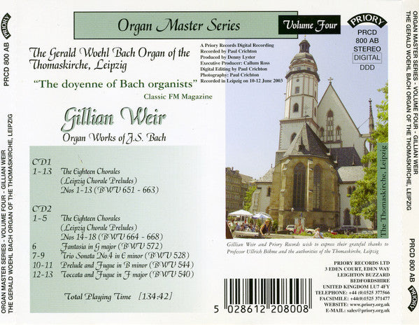 Gillian Weir, Johann Sebastian Bach : Organ Master Series: Organ Works Of J.S. Bach   (2xCD, Album)