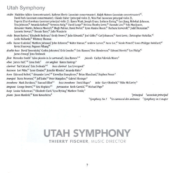 Camille Saint-Saëns, Utah Symphony Orchestra, Thierry Fischer (2) : Symphony No 1 In E Flat Major / Symphony In A Major / The Carnival Of The Animals (CD, Album)
