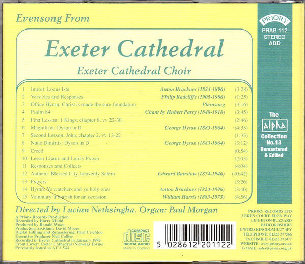 The Cathedral Choir Exeter Directed By Lucian Nethsingha, Paul Morgan (20) : Evensong At Exeter Cathedral (CDr)