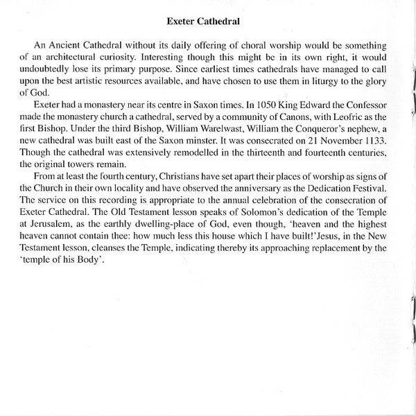The Cathedral Choir Exeter Directed By Lucian Nethsingha, Paul Morgan (20) : Evensong At Exeter Cathedral (CDr)