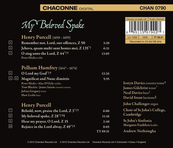 Henry Purcell, Pelham Humfrey - St. John's College Choir : My Beloved Spake  (CD)