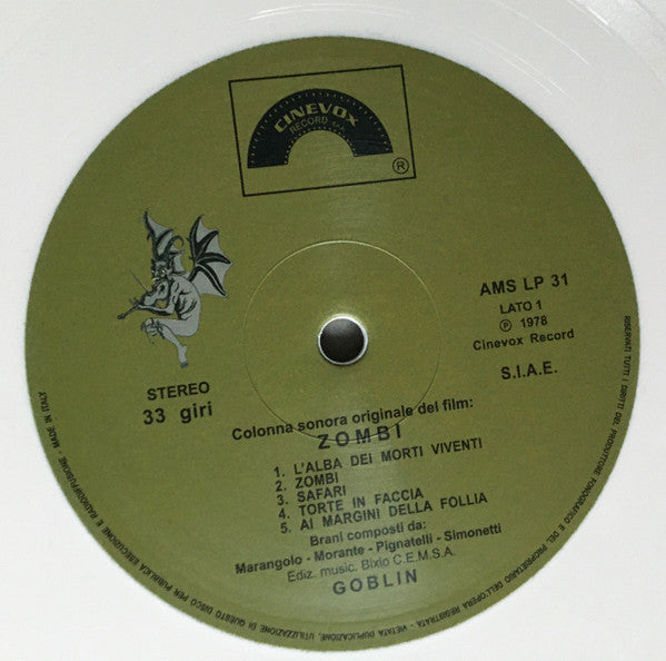 Goblin : Zombi (Colonna Sonora Originale Del Film) (LP, Album, RE, Whi)