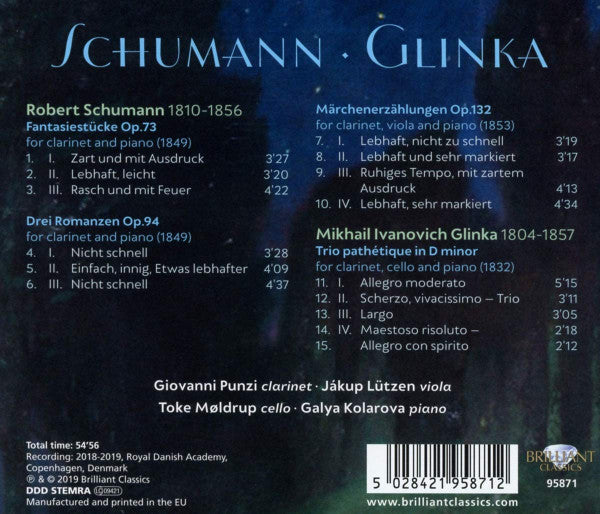 Robert Schumann, Mikhail Ivanovich Glinka, Giovanni Punzi, Jákup Lützen, Toke Møldrup, Galya Kolarova : Fantasiestücke Op.73, Trio Pathétique (CD, Album)