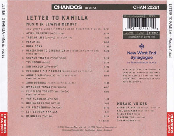 Mosaic Voices : Letter To Kamilla (Music In Jewish Memory) (CD)