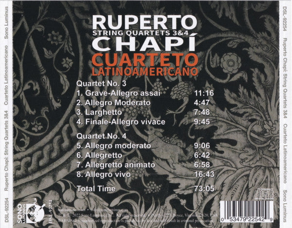 Ruperto Chapí, Cuarteto Latinoamericano : String Quartets 3&4 (CD)