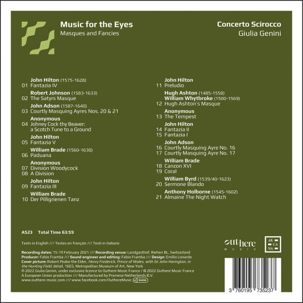 Concerto Scirocco, Giulia Genini : Music For The Eyes - Masques And Fancies (CD, Album)