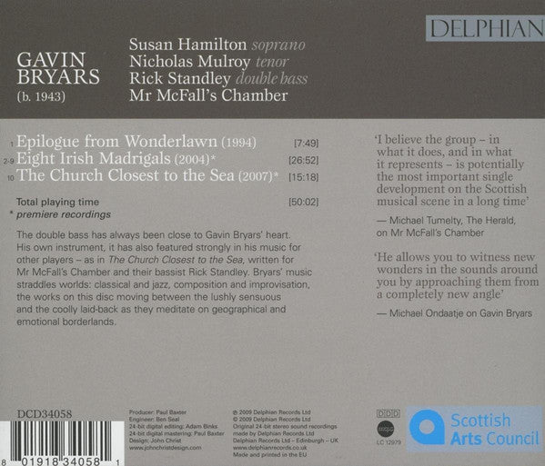 Gavin Bryars - Susan Hamilton (2), Nicholas Mulroy, Mr McFall's Chamber : Epilogue From Wonderlawn; Eight Irish Madrigals; The Church Closest To The Sea (CD, Album)