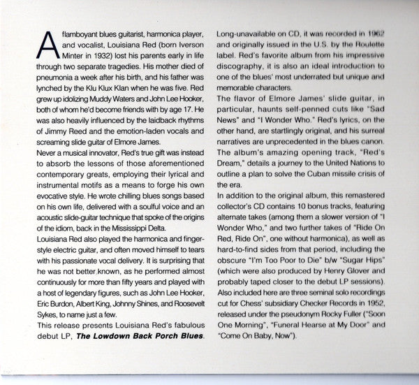 Louisiana Red : The Lowdown Back Porch Blues (CD, Album, RE, RM)