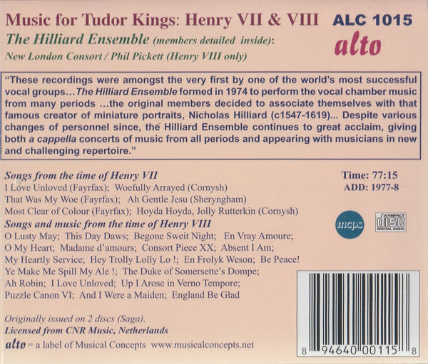 The Hilliard Ensemble, New London Consort : Music For Tudor Kings: Henry VII & Henry VIII (CD, Album, RE)