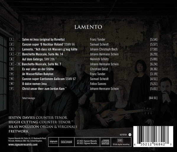 Heinrich Schütz • Johann Hermann Schein • Samuel Scheidt • Johann Christian Bach • Christian Geist • Giovanni Felice Sances • Franz Tunder - Iestyn Davies, Fretwork : Lamento (CD)