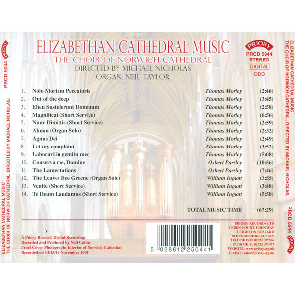 Norwich Cathedral Choir Directed By Michael Nicholas (2), Neil Taylor (18) : Elizabethan Cathedral Music  (CD, Album)